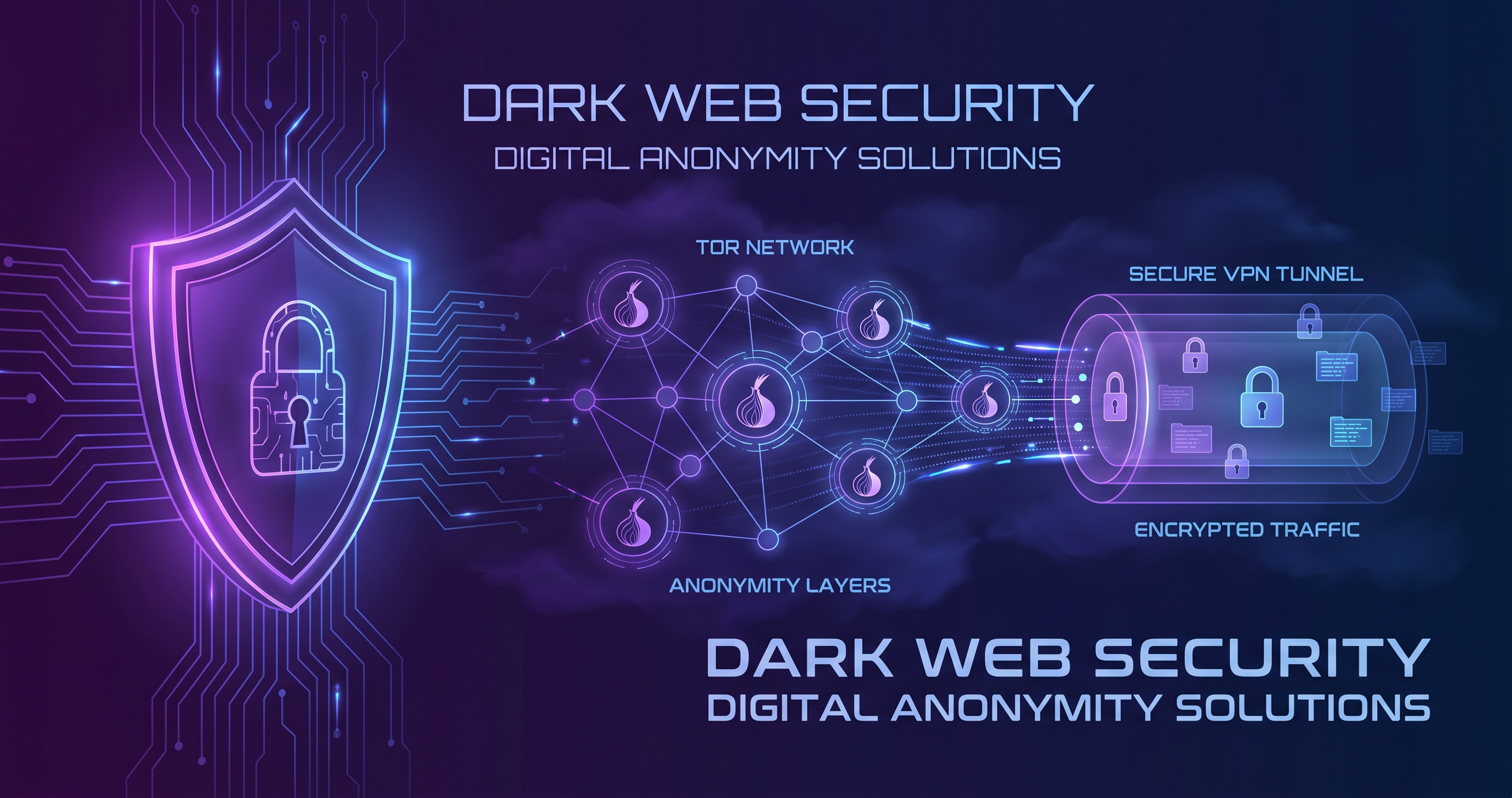 Dark web security and anonymity shield with Tor and VPN protection