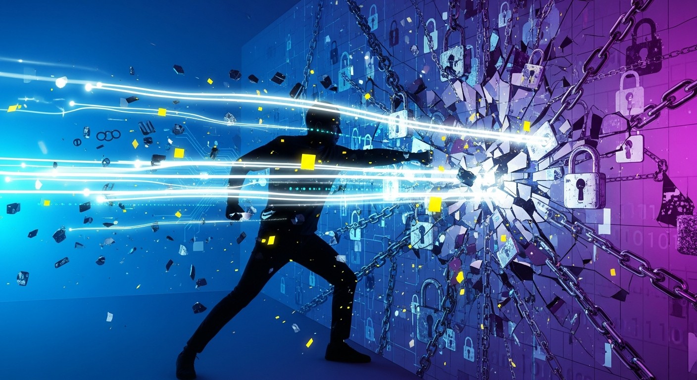 Digital illustration showing breaking through censorship barriers to access free internet