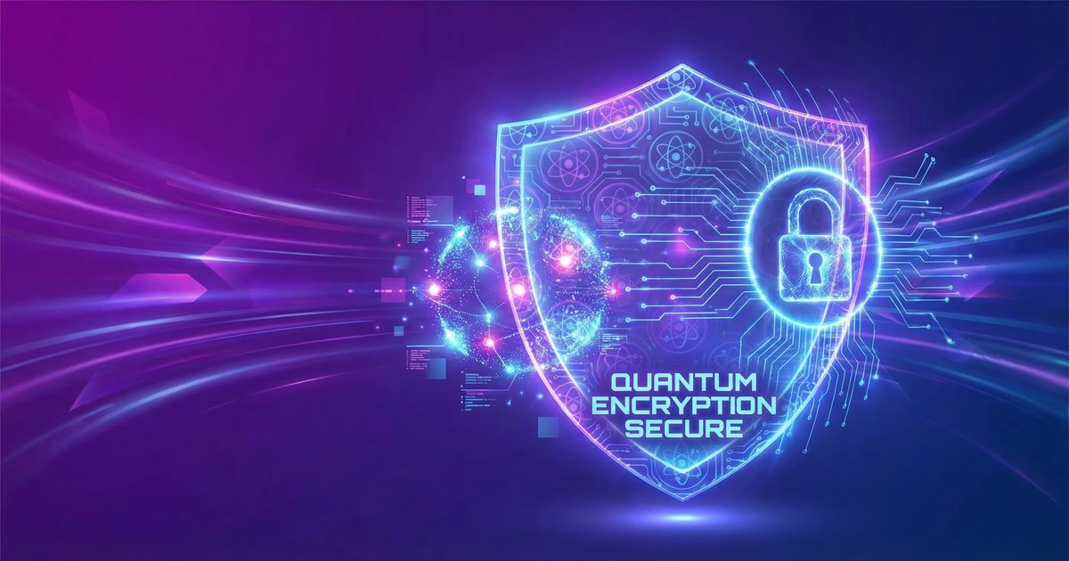 Abstract visualization of quantum encryption with glowing particles and secure digital shield