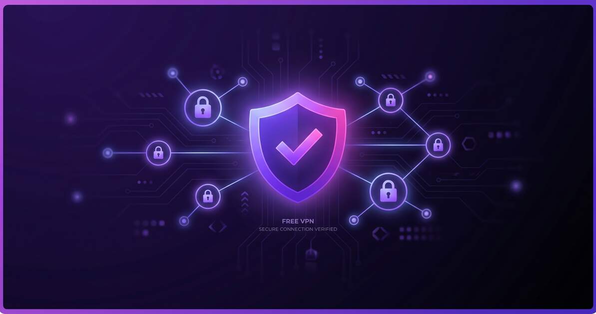 Verified VPN connection with checkmark shield and security lock