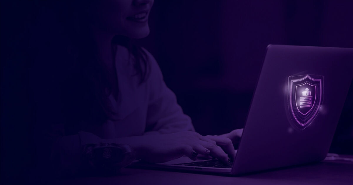 Accountant with laptop and VPN security shield protecting financial records and client data
