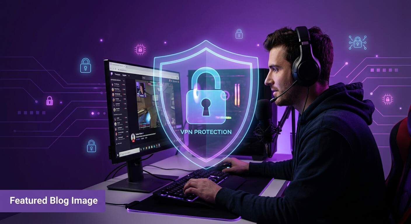 Content creator streaming safely with VPN protection on Twitch and YouTube