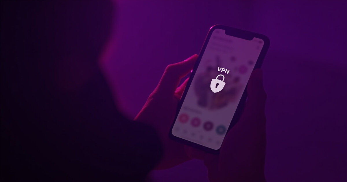 Person using dating app on phone with VPN protection shield for privacy and safety