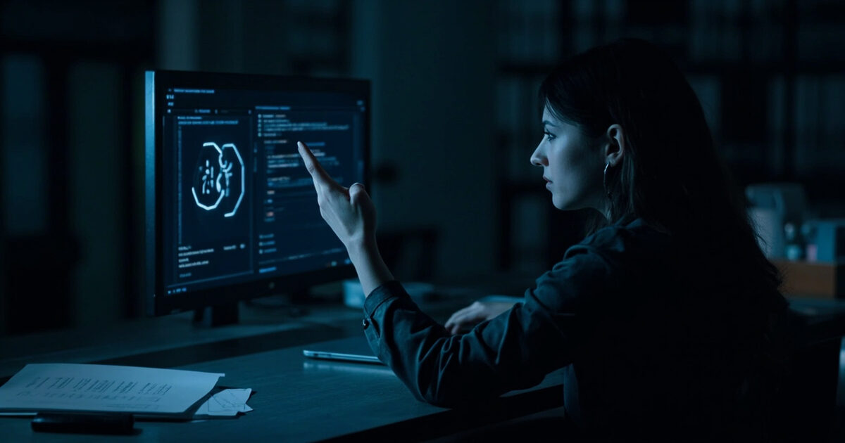 Executive assistant at desk with laptop and VPN security shield protecting confidential business data and C-Suite access