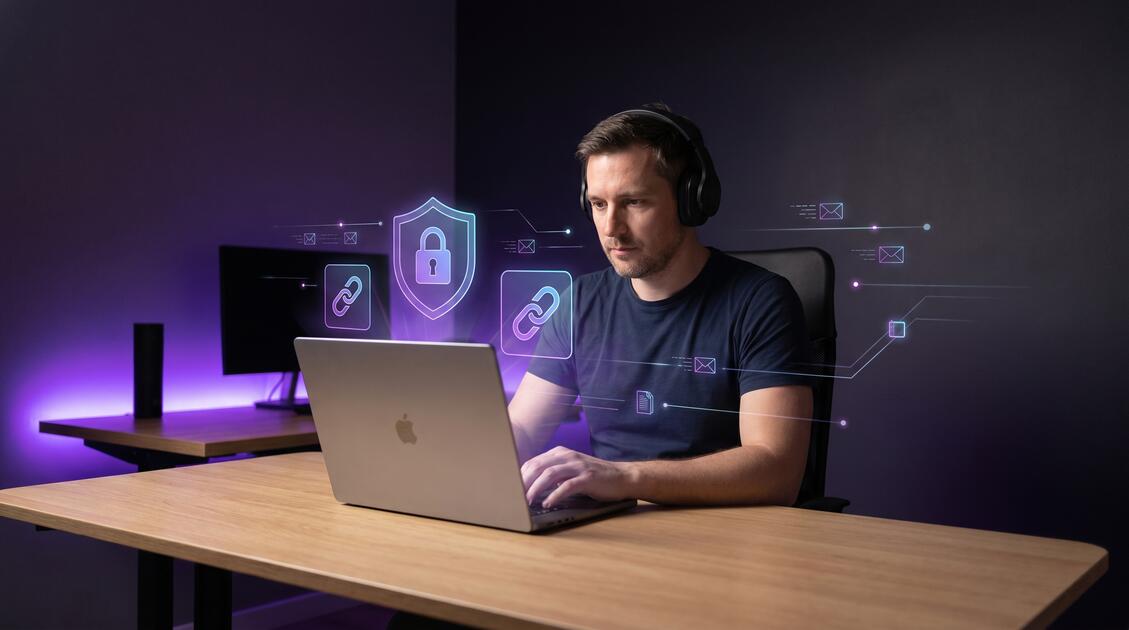 Freelancer working securely with VPN protection on laptop
