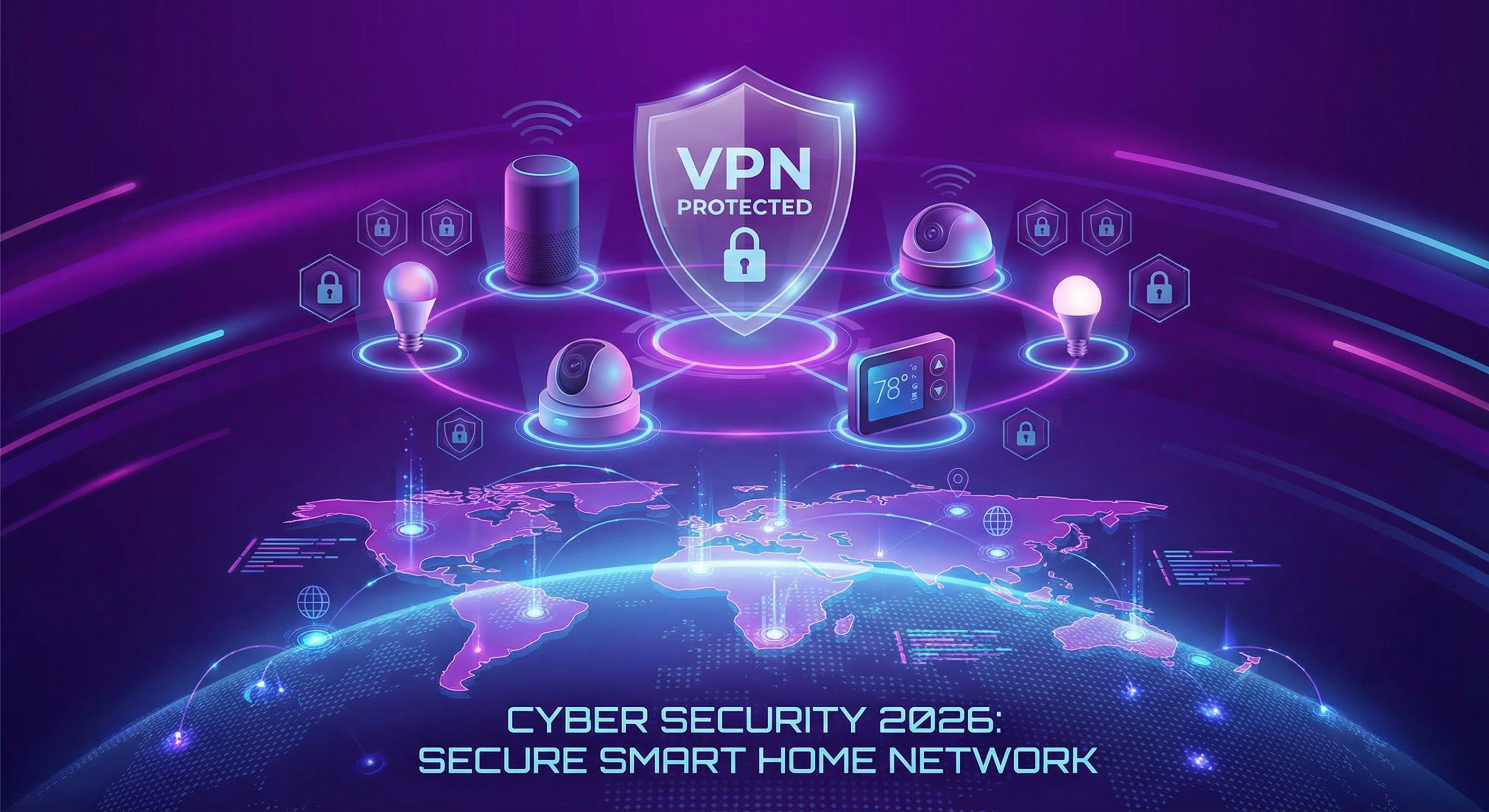 Secure IoT and smart home network with VPN encryption protecting connected devices