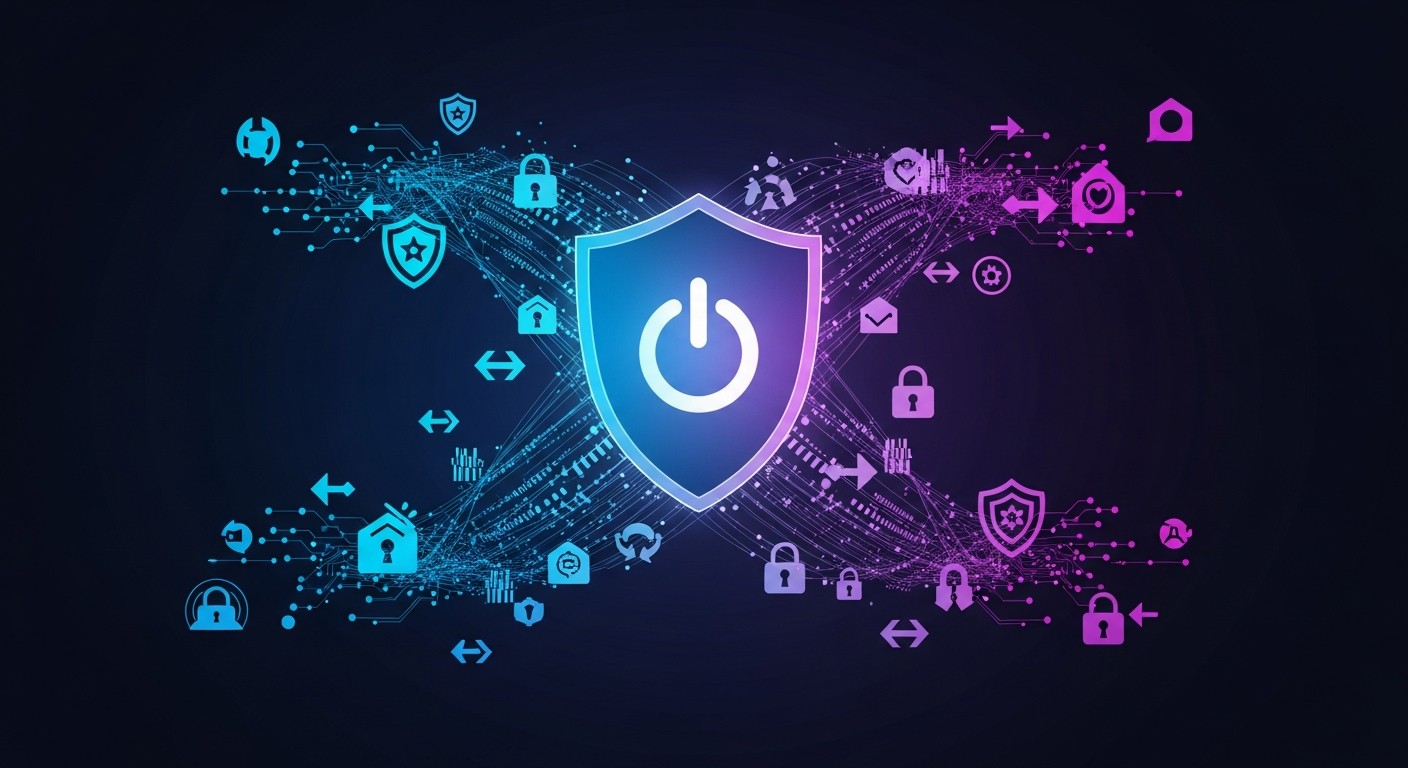 VPN kill switch protecting user privacy with shield and power switch symbol