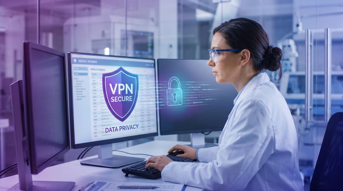 Medical researcher using VPN to securely protect patient data and research confidentiality