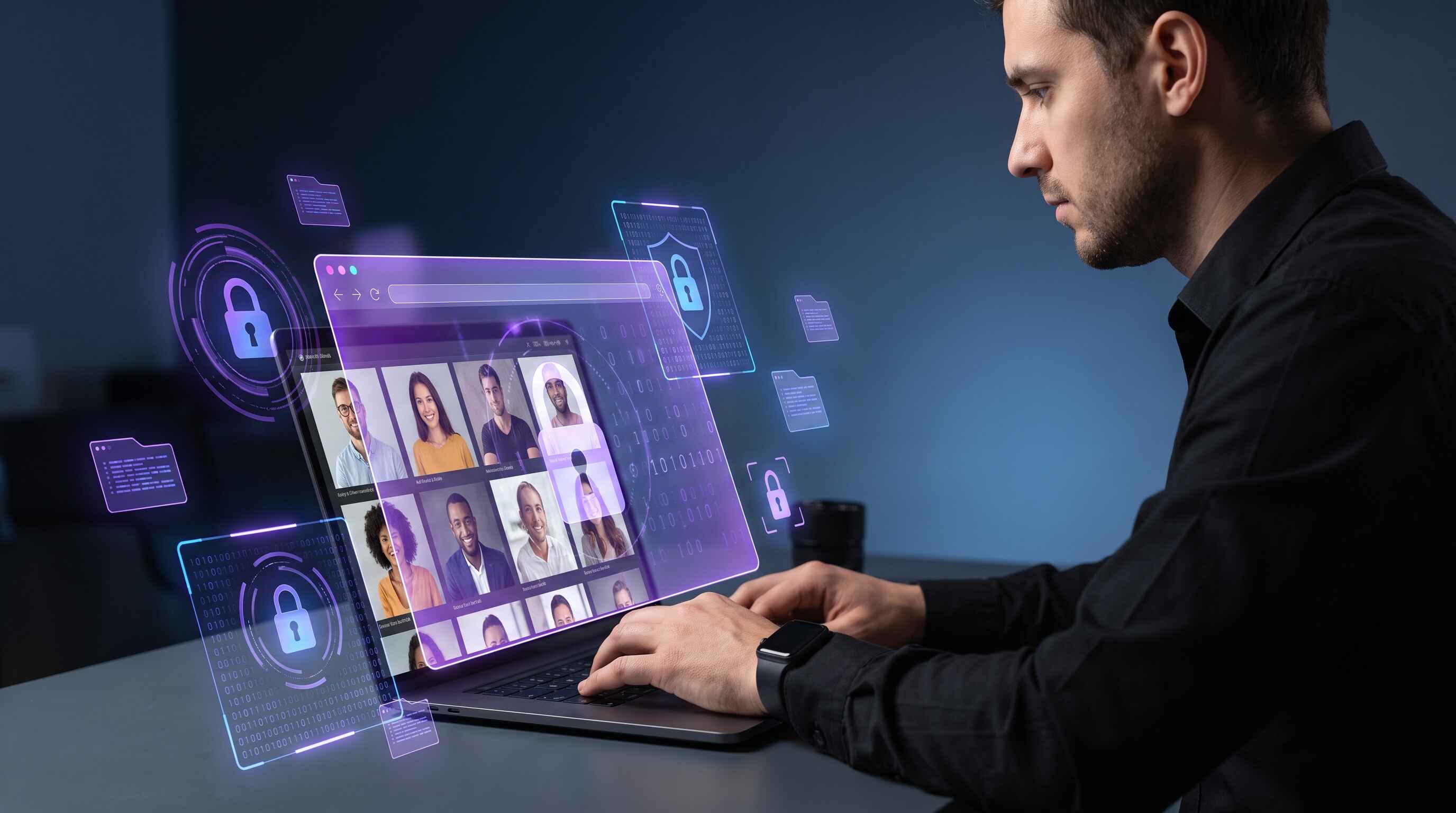Photographer protecting client photos and creative work with VPN security encryption shield