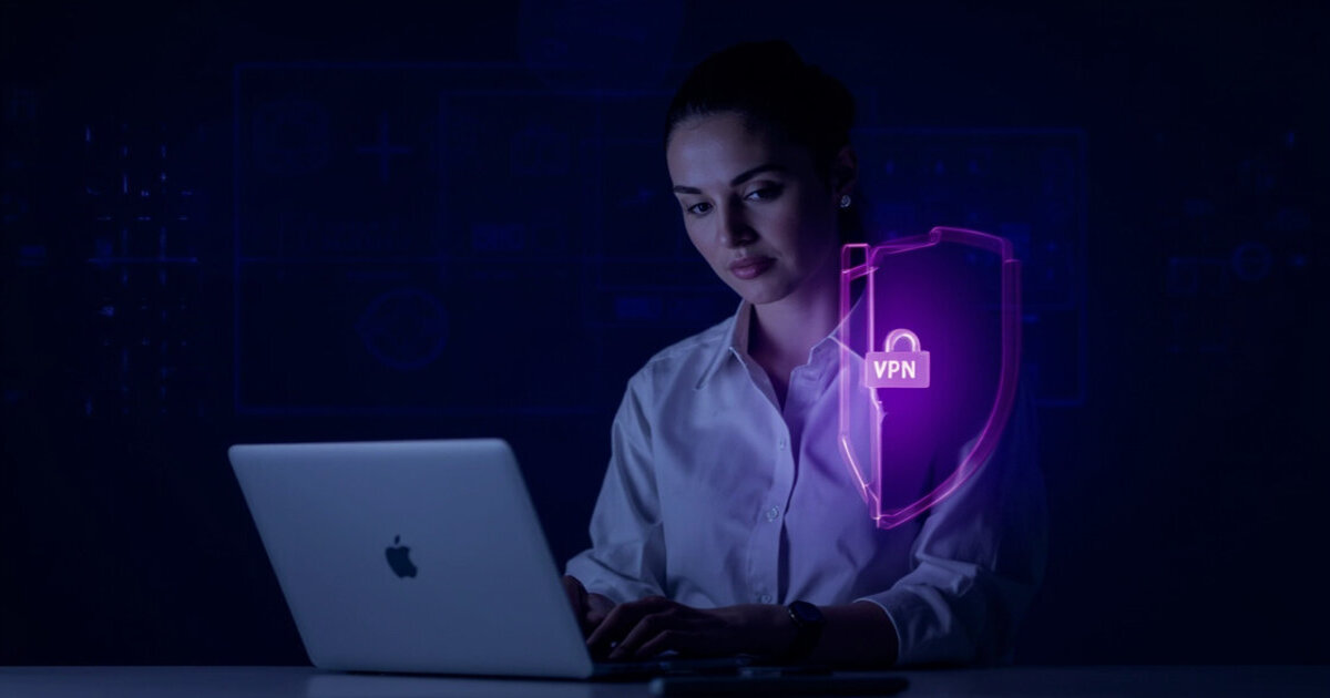 Social media manager protecting client account credentials and brand reputation with VPN security shield