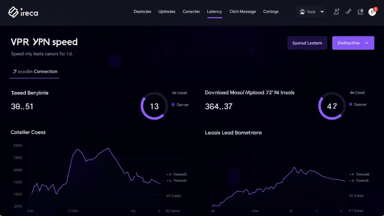 VPN speed test dashboard showing connection performance metrics and optimization