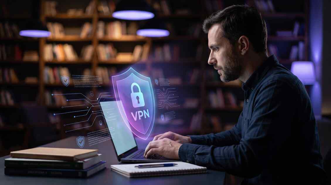 Tutor protecting student data and learning progress with VPN security shield