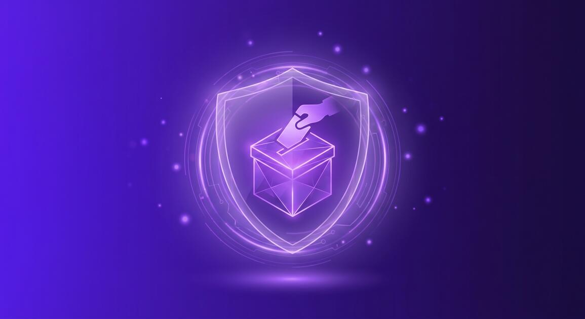 Person voting privately with VPN protection shield